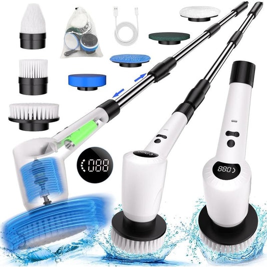 Electric Spin Scrubber,Upgrade Electric Spin Cordless Tub and Tile Scrubber W/ Adjustable Extension Arm,3 Speed 7 Replaceable Cleaning Heads,Power Spin Scrubbers Cleaning Bathroom,Floor,