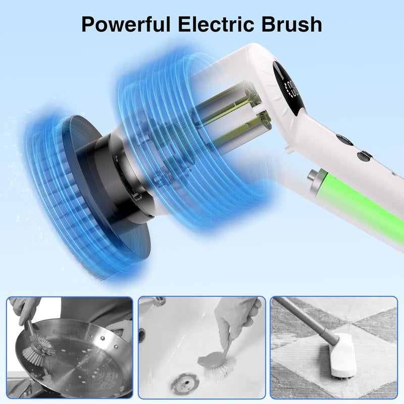 Electric Spin Scrubber,Upgrade Electric Spin Cordless Tub and Tile Scrubber W/ Adjustable Extension Arm,3 Speed 7 Replaceable Cleaning Heads,Power Spin Scrubbers Cleaning Bathroom,Floor,