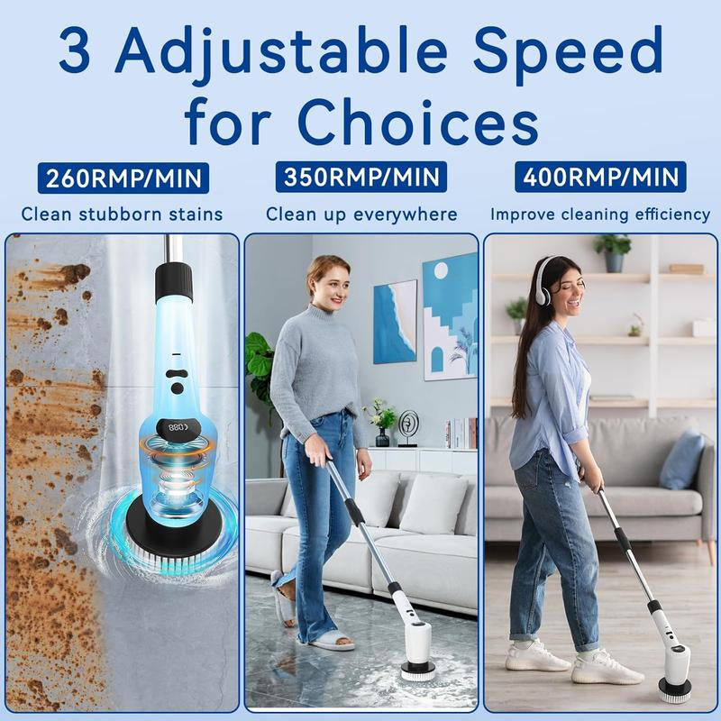 Electric Spin Scrubber,Upgrade Electric Spin Cordless Tub and Tile Scrubber W/ Adjustable Extension Arm,3 Speed 7 Replaceable Cleaning Heads,Power Spin Scrubbers Cleaning Bathroom,Floor,
